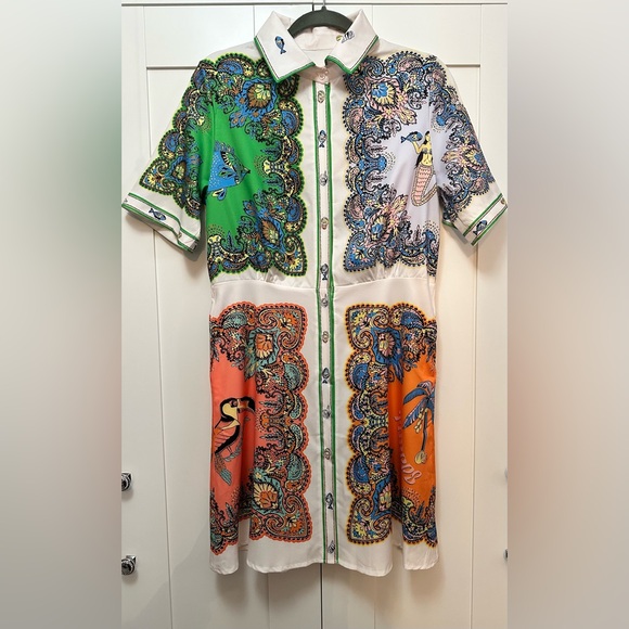 Colorful Button Front Shirt Dress Short Sleeves Sea Creature Print Sz LG New! - Picture 1 of 3
